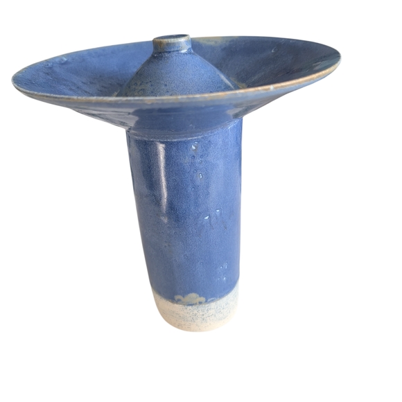 Vintage Mid-Century Modern Blue Art Pottery Vase / Candleholde/Ashtray - Picture 4 of 16